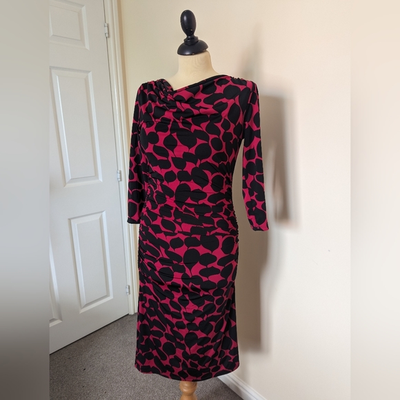 Phase Eight red raspberry and black midi dress size 8 - Picture 3 of 7